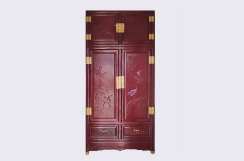 南雄高端中式家居装修深红色纯实木衣柜